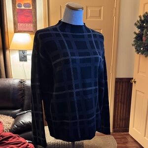 Anne Klein Black and Gray Plaid Crewneck Sweater